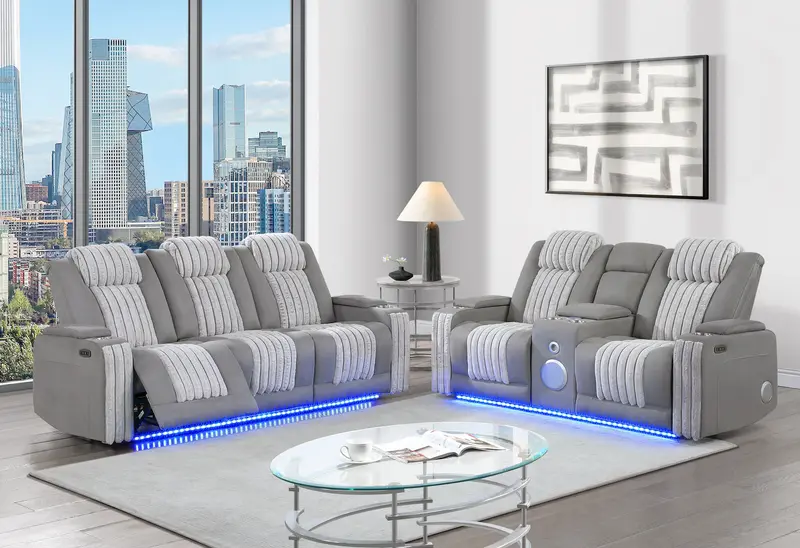 U8000 Gray Power Sectional Bundle: Reclining Sofa And Console Loveseat 1
