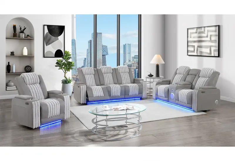 U8000 Gray Power Sectional Set: Reclining Sofa + Console Loveseat + Single Recliner 1