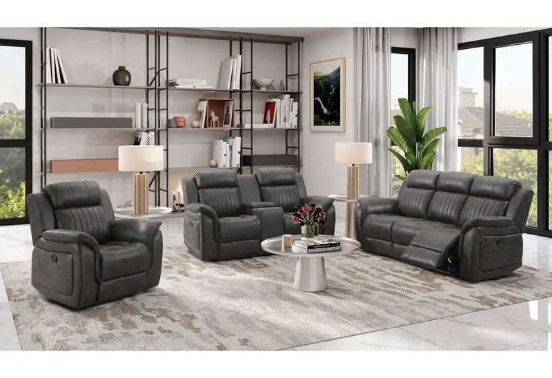 U8517 Gray Multi-Function Sectional: Reclining Sofa, Console Loveseat, And Gliding Recliner 1