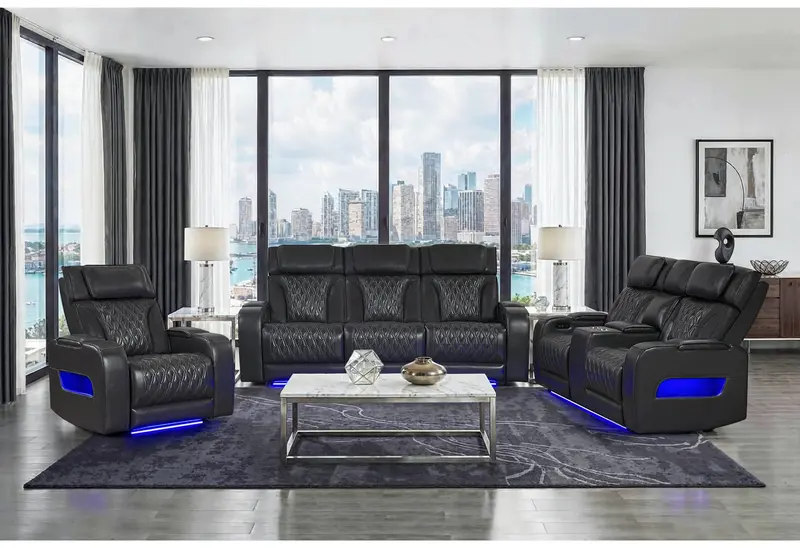U8611 Blanche Charcoal P2 Modular Sectional: Power Sofa + Console Loveseat + Recliner 1