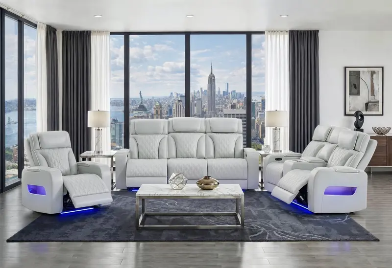U8611 Blanche Silver P2 Modular Sectional: Power Reclining Sofa + Console Loveseat + Single Recliner 1