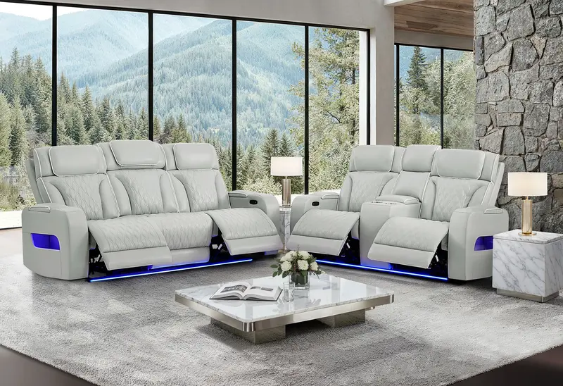 U8611 Blanche Silver P2 Power Sectional Set: Reclining Sofa And Console Loveseat 1
