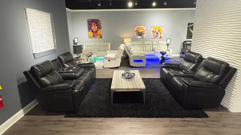 U8881/U8880 Black Leather Power Recliner Sofa With Console Loveseat 1