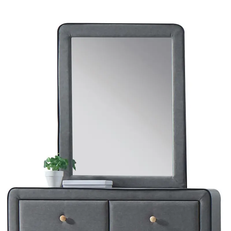 Valda Light Gray Fabric Mirror – Soft-Touch Upholstered Wall Decor 1